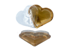 קופסא חד פעמית בצורת לב ומכסה שקוף - זהב